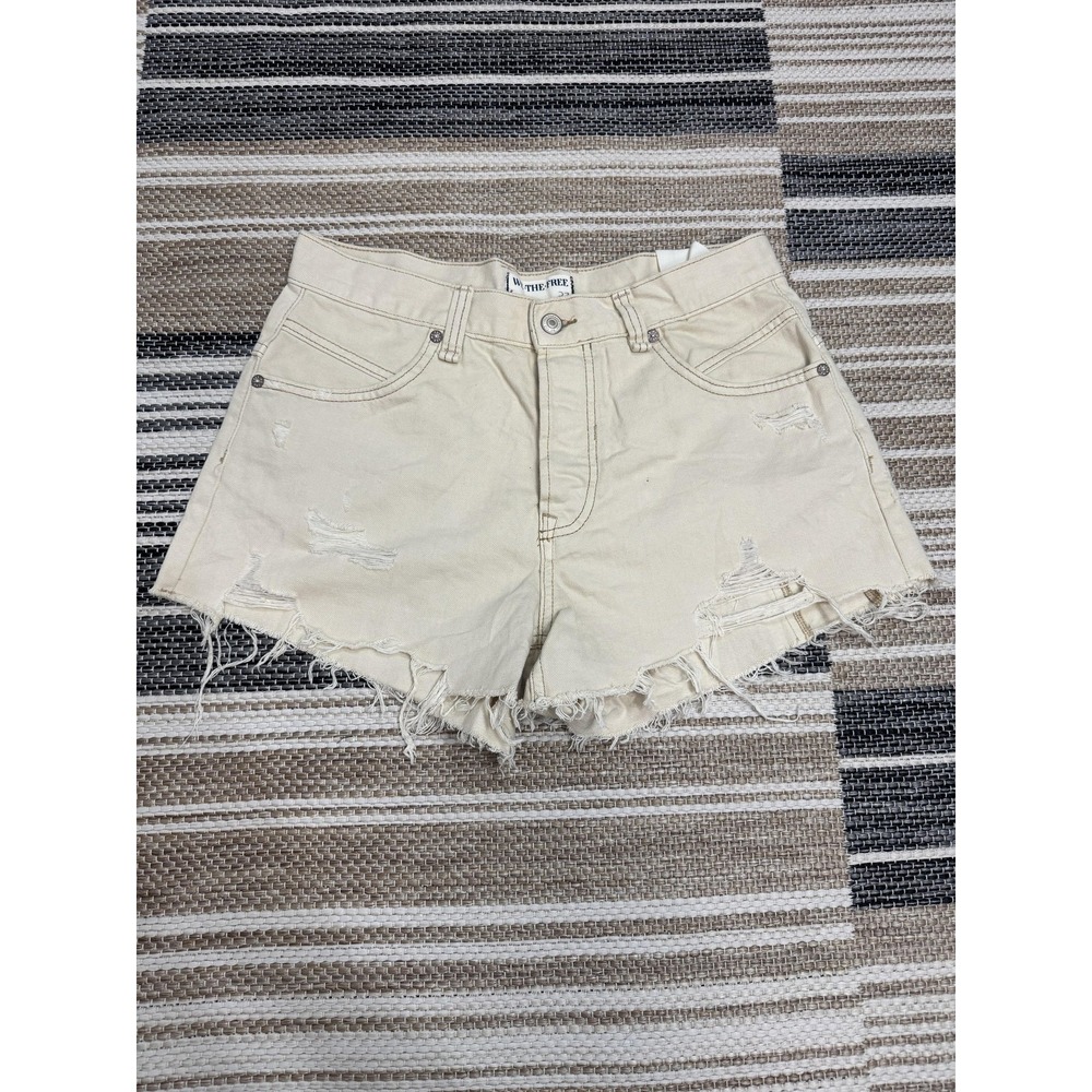 Free People We The Free Now Or Never Shorts Women's 27 Beige Distressed Raw Hem